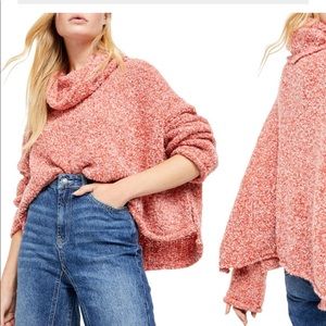 Free People BFF Scarlet Flame cowlneck pullover sweater, EUC